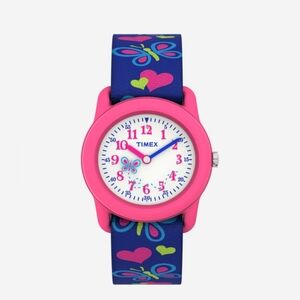 TIMEX TIME MACHINES®29mm Butterflies and Hearts Blue Elastic Fabric Kids Watch